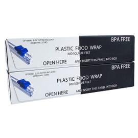 Plastic Food Wrap- 1600 SQ. FT. (2 Pack of 800 Sq. Ft.) BPA-Free, Optional Slide Cutter Included, Extra Cling And No Mess