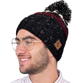 4sold Men's Women's Worm Winter Style Beanie Knitted Hat with Fur Pom Pom Bobble Hat Knitted Bobble Hat Plain Ski Pom Wooly with Full Cosy Fleece Lining -