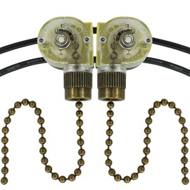 YukiHalu Ceiling Fan Pull Chain Switch ZE-109, 2 Wires On-Off Light Switch, Replacement Fan Light Switch for Ceiling Fans and Light Kits (Antique 2Pack)