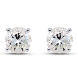 Round Cut Lab Created Moissanite Diamond 4 Prong Push Back Solitaire Stud Earrings In 14k White Gold Plated 925 Sterling Silver Jewelry For Womens