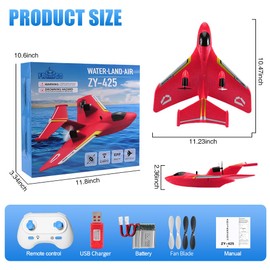 RoofWorld RC Water Plane,RC Airplane for Water Land and Air, Remote Control Airplane Flying Fighter Toys,2.4GHz 6-axis Gyro Stabilizer RTF Glider Aircraft Jet for Kids Adults Beginners Boys (Red)