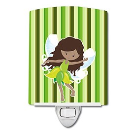 Caroline's Treasures BB6912CNL Fairy Green Stripes Ceramic Night Light Compact, UL-Certified, Ideal for Bedroom, Bathroom, Nursery, Hallway, Kitchen, 6x4x3, Multicolor