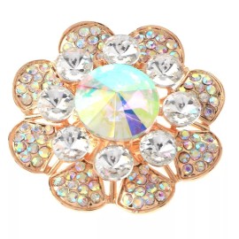 neXxtten Gold Tone Stretch Metal Flower Ring With Rhinestone R1281-GAB