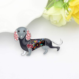 NEWEI Enamel Alloy Rhinestone Dachshund Dog Brooch Pin for Women Girl Colth Scarf Decorations Pet Jewlery Gift Charm