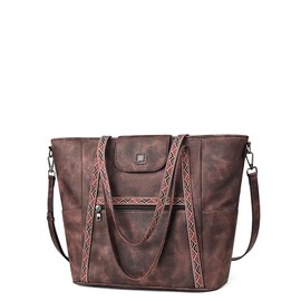 FADEON Large Laptop Tote Bag for Women Designer Leather Laptop Bag Fashion Travel Backpack Purse Shoulder Handbag Coffee Brown