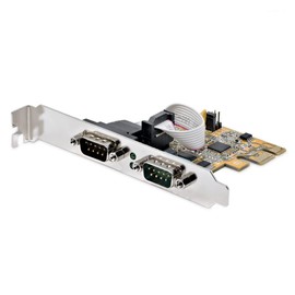 StarTech.com 2-Port PCI Express Serial Interface Card, Dual Port PCIe to RS232 (DB9) Serial Card, 16C1050 UART, Low/Full Profile Brackets, COM Retention, for Windows/Linux, TAA (21050-PC-SERIAL-LP)