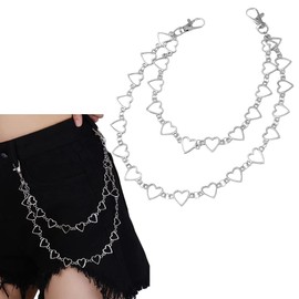 Heart Layered Jeans Chain Belt for Women Egirls 2 Layer Trousers Pocket Wallet Chain with Lobster Clasp Punk Hip Hop Y2K Accessories for Women Girls