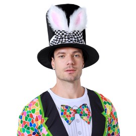 COSAVOROCK Easter Bunny Hat Adult Mad Hatter Hats White Rabbit Costume Black Topper