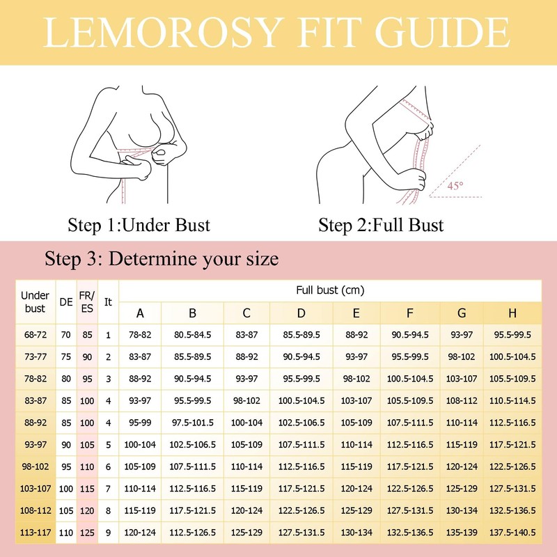 Lemorosy Women's Floral Lace Cups Underwired Bra Push Up Padded