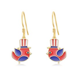 Dorunmo 4th of July Patriotic Earrings 925 Sterling Silver Cute Bird with Red White and Blue American Flag Dangle Earrings Independence Day Women's Jewelry Gifts