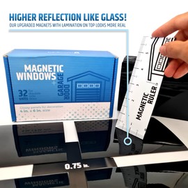 Strong & Glossy Magnetic Garage Door Windows - Looks Like Real Window Panels/Faux Panes - Decorative Hardware Kit - Easy to Align & Will Never Fall (Upgraded Magnets) | Fits 2 Car Garage | 32pcs 4"X6