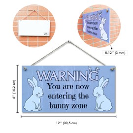 CARISPIBET Warning you are now entering the bunny zone home signs cute decorative signs for pet owners bunny lovers welcome signs living room décor 6" x 12"
