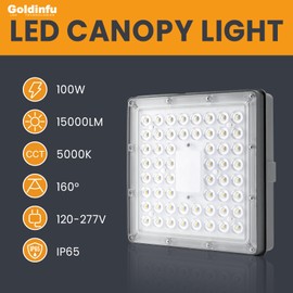 Goldinfu 100W LED Canopy Light 15000Lumens, Square Canopy LED Lights, 5000K Daylight LED Canopy Lights Outdoor IP65 Waterproof for Garage Shop Gas Station Carport Warehouse, 100-277VAC, ETL Listed
