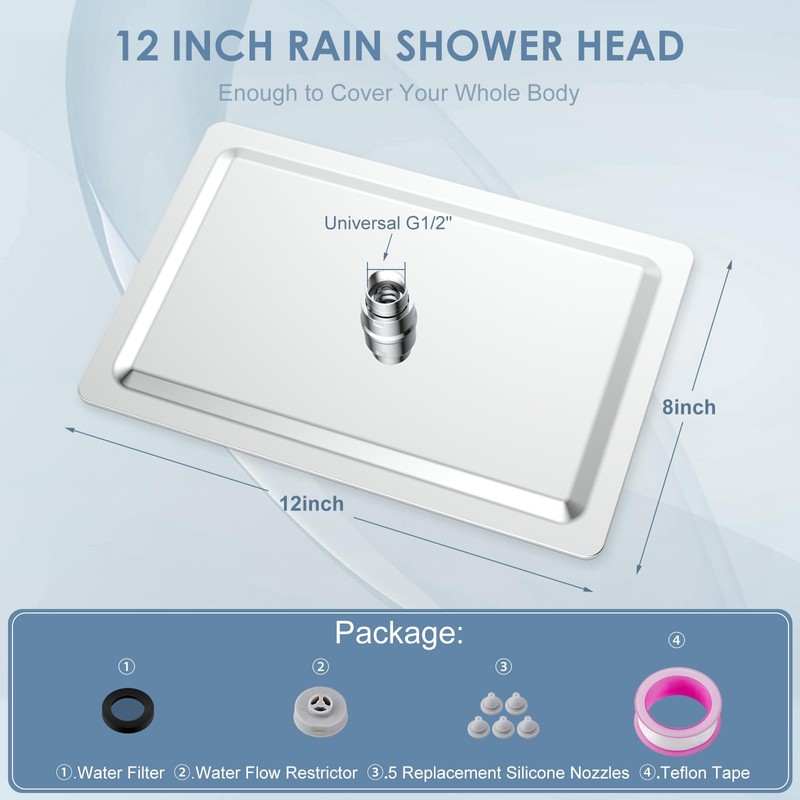 KINLIV 12 * 8 Inch Rectangle Rain Shower Head Chrome,