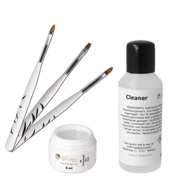 Sun Garden Nails 1-Phase Gel Clear 5 ml Including 3-Piece Brush Set and Nail Cleaner 100 ml Builder Gel Sealing Gel Base Gel Nail Set