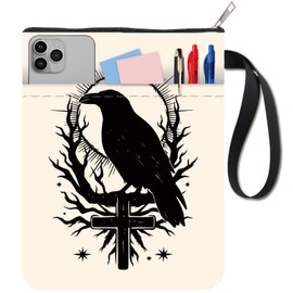 craspire Book Cover Made of Fabric for Crows with Double-Sided Tree Branches Sun and Stars Design 11 x 8.7 Inches with Zip and Front Pocket Washable Fabric for Paperbacks and Bound Books