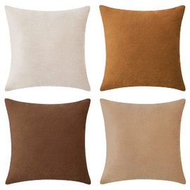 MONDAY MOOSE Decorative Throw Pillow Covers Cushion Cases, Set of 4 Soft Velvet Modern Double-Sided Designs, Mix and Match for Home Decor, Pillow Inserts Not Included (18x18 inch, Brown/Beige)