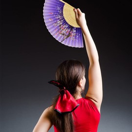 VIOCIWUO Floral Folding Fan Hand Held 2 Pack, Vintage Fan Chinese Elegant Retro Style Bamboo Silk Fan with 2 Pcs Fabric Sleeve for Party, Performance, Decoration, Wedding, Present(Black & Purple)