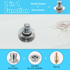 Aluvor Bathtub Drain Stopper 2 in 1 Replacement Detachable Tub Stopper with Drain Hair Catcher Bathtub Plug with Filter Anti Clogging Bathroom Strainer Drain Cover for 1.5" to 1.78" Drain Hole
