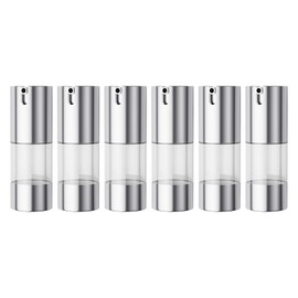 longway 15ml Airless Pump Bottle Silver Airless Cosmetic Cream Pump Bottle Travel Size Dispenser Refillable Containers（0.5oz,Pack of 6 ）