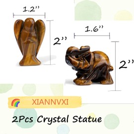 XIANNVXI 2" Crystal Statue Crystal Angel Crystal Elephant Statue Healing Crystals Figurines Crystal Decor Lovely Lucky Gift 2Pcs (Tiger Eye)