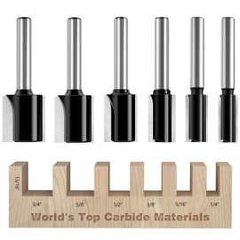 6Pcs Straight Router Bit Set 1/4 Shank, Double Flute Dado Straight Cut Router Bits, Cut Dia 3/4", 5/8", 1/2", 3/8", 5/16", 1/4" Wear-resistant and Longlife, Router Bits for Woodworking Groove-13/16"CL