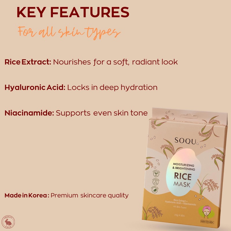 SOQU Moisturizing and Brightening Rice Mask - Hydrating and Radiance