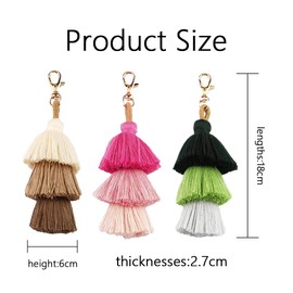 KBRPEY Pack of 3 Key Chains Bohemian Retro Fashion Bag Pendant with Tassels Cute for Girls Decorations Suitable for Gift, multicoloured