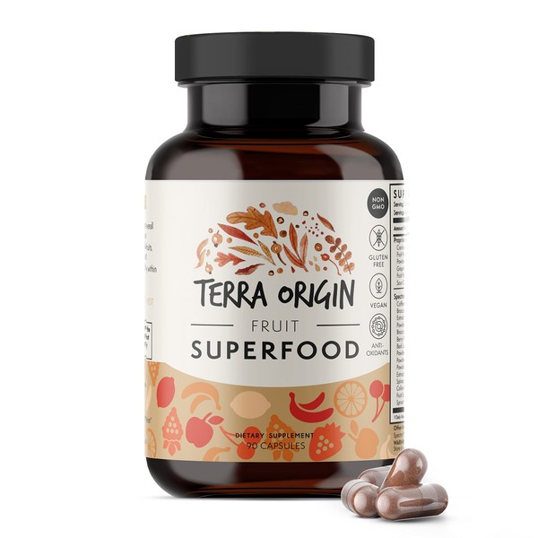 TERRA ORIGIN Fruit Superfood Capsules | 90 Capsules with Spectra® Antioxidant Blend. 100% Plant Based, Whole Nutrient Rich