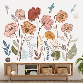wondever Wall Tattoo Boho Flowers Wall Sticker Colourful Flowers Retro Leaves Grass Wall Sticker Wall Decoration for Living Room Bedroom Sofa Background