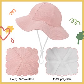 Century Star Seersucker Hats Baby Girls Sun Hats UPF 50+ for Infant Kids Toddler Adjustable Summer Beach Cap Pink 2-4 T