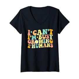 Womens I can't I'm Busy Growing 2 Humans Twin Mom Pregnancy Funny V-Neck T-Shirt