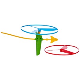 Lena 61290 Propeller Flugspiel Fly HIGH, Flugspielzeug mit 2 Rotoren ca. 18 cm und Startervorrichtung, Propellerspiel mit Kindersicherung, Outdoor und Indoor Flugspielset für Kinder ab 3 Jahren, Bunt