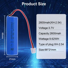 CWUU 3.7V 2600mAh High-Performance Rechargeable Battery with XH 2.54 Connector for Flashlights, DIY Battery Pack, Electric Toys, Solar Light and More S0813(XH, 2 Pack)