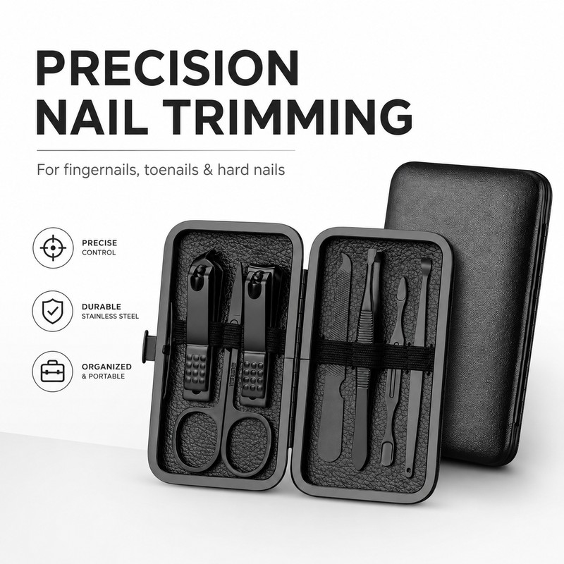 7-Piece Stainless Steel Nail Care Kit for Manicure & Pedicure