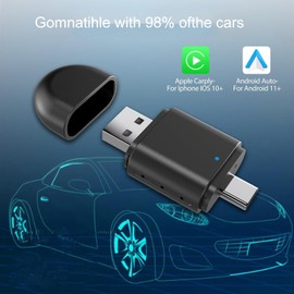 YHDZSW Adaptador Inalámbrico CarPlay/Android Auto, Conexión Plug & Play, Convierte CarPlay con Cable a Inalámbrico, Connect Estable para Automóviles, para iOS 10+, Android 11+