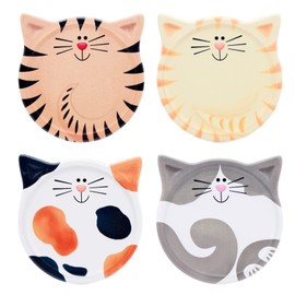 Cisolen 4 Pieces Cat Cartoons Ceramic Coasters Absorbent Drinks Coasters with Cork Bottom Cartoons for Cups Mugs Living Room Decoration