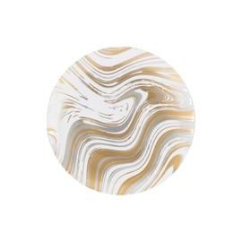 EcoQuality 7.5" inch Round White Plastic Plates with Gold and Silver Curve Design - Heavy Duty Large Disposable Charger Dinner Plate Weddings, Serveware, China Like Party Plates (30)