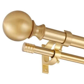 Double Curtain Rod 72-144 Inches, Warm Gold Double Window Decorative Curtain Rod, Adjustable Double Drapery Rod with Round & Barrel Finials, 1-Inch Front and 5/8 Inch Back Telescoping Dual Curtain Rod