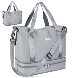 CS COSDDI Large Weekender Bag with Expandable Space Shopping Bag, Waterproof Sports Bag with Wet Compartment, Hand Luggage Bag for Aeroplane, Foldable Waterproof Travel Bag, Clinic Bag, grey