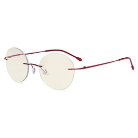 Eyekepper Frameless Progressive Glasses Multifocus Readers Blue light Filter Round Retro Reading Eyeglasses Men Women Red +2.25