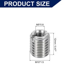 sourcing map 10Pcs Threaded Insert, Stainless Steel M10*1.5 Male to M5*0.8 Female Repair Nut 12mm Long Thread Adapters Sleeve Reducing Nut Thread Repair Screw for Hardwoods Softwoods