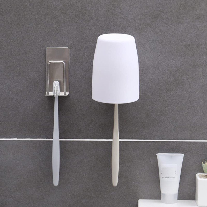 2Pcs Stainless Steel Toothbrush Holders Wall Mount 2 in 1