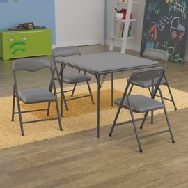 Flash Furniture Mindy Kids Gray Folding Table and Chair Set, 5 Piece Set,Grey