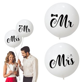 36 Inch Giant Mr & Mrs Balloons for Wedding,Jumbo Mr & Mrs White Latex Balloons for Outdoor Or Indoor Wedding Engagement Anniversary Valentines Day Party Decorations Supplies (Romantic)