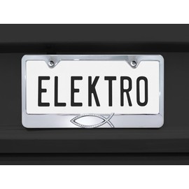 Elektroplate – Crystal Christian Fish Ichthys on Chrome All-Metal Standard Size Premium 3D License Plate Frame Tag Holder for Cars/SUVs/Trucks Weather-Proof Automotive Accessory