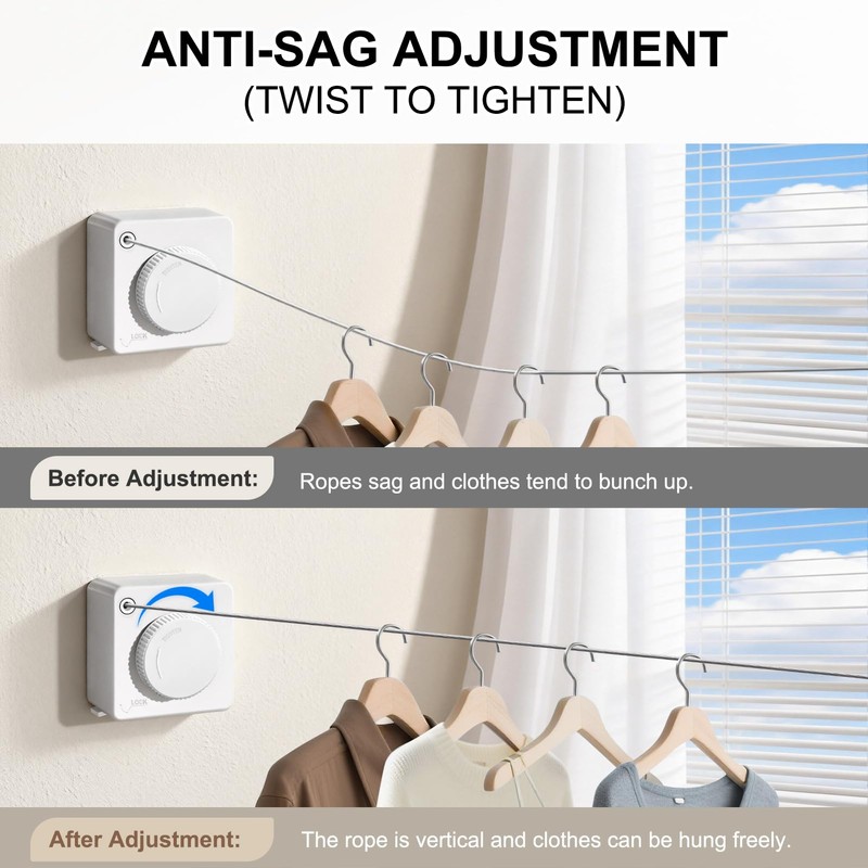LIVEHITOP Retractable Washing Line, Wall Mounted Extendable Clothes Line