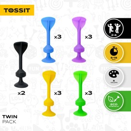 TOSSIT Game Set - Indoor, Outdoor Suction Cup Throwing Party Game - Family Friendly - Twin Pack, Purple Green Blue Yellow - Portable Fun that sucks!