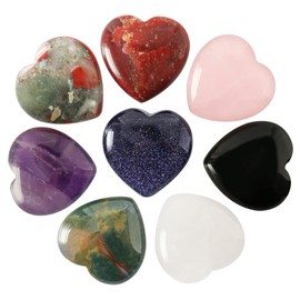 ASMON 8 Pcs Natural Mix Heart Stones Set (1 Inches), Puff Hearts Healing Palm Crystal with Gift Box for Chakra Reiki Home Décor