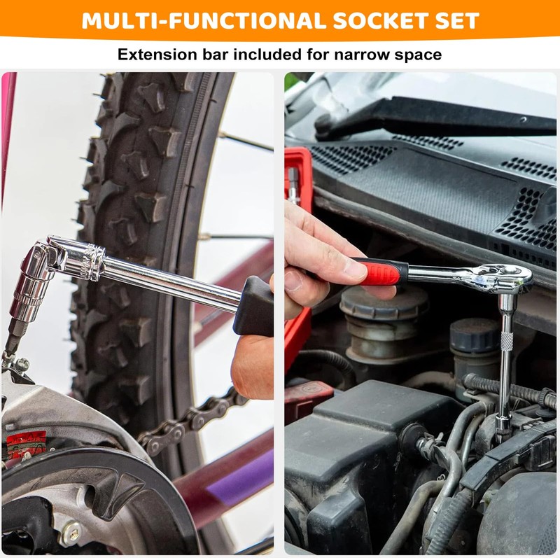 Socket Set 46 Pcs 1/4'' Drive Socket Ratchet Wrench Set